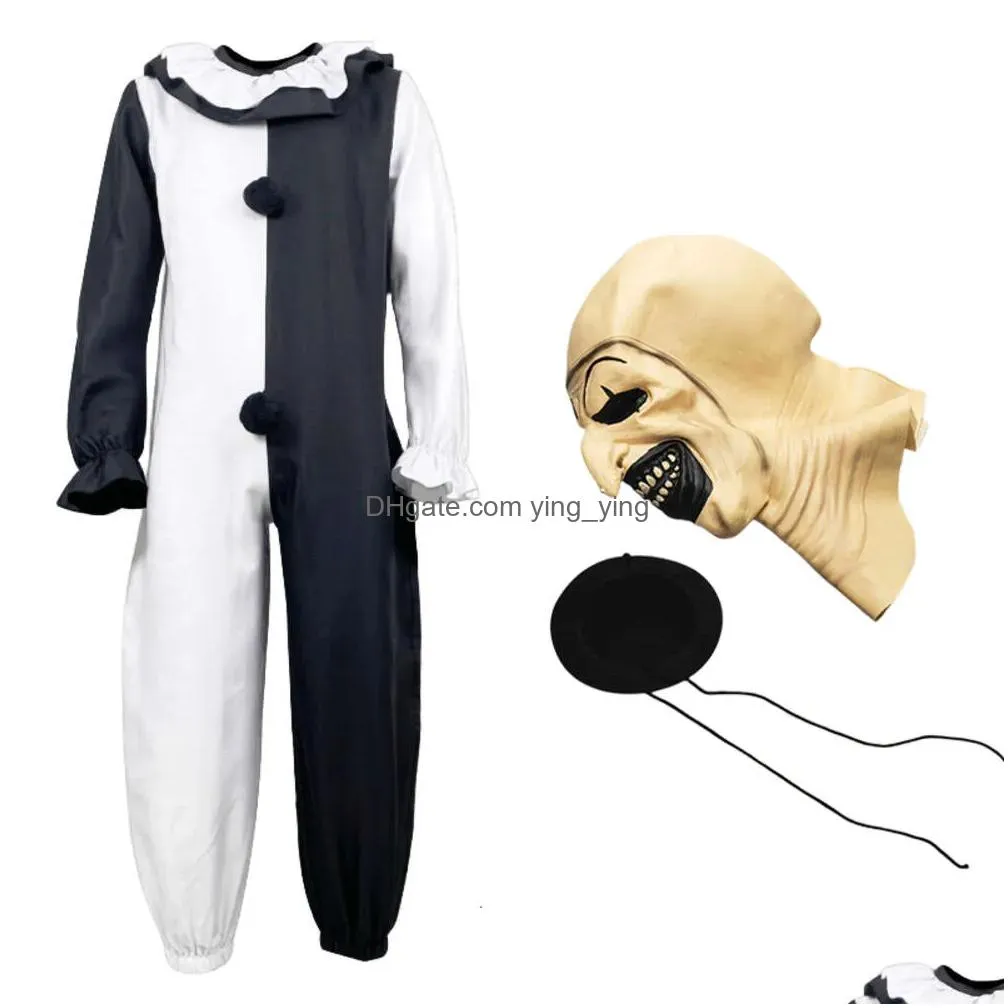 art the clown cosplay terrifier cosplay costume horror clown bodysuit mask full suit halloween party costumes for men adultcosplay