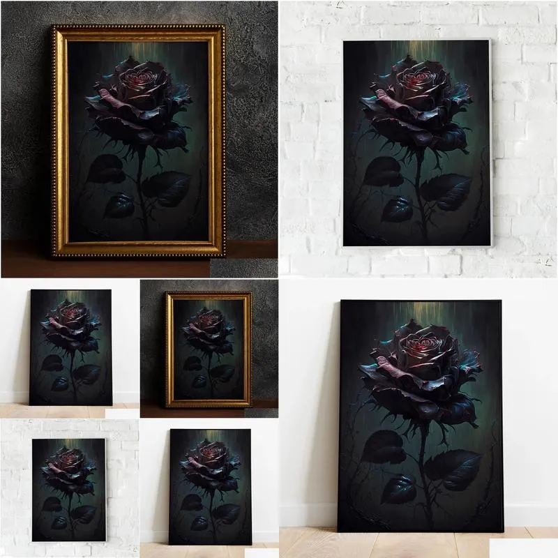 gothic black rose art art poster print home decor vintage floral poster