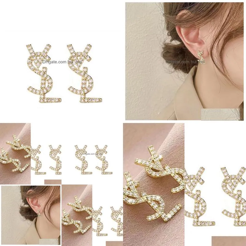 stud stud 18k gold plated austrian crystal letter stud earrings for women european and usa simple designer earrings wedding bride jewelry gift