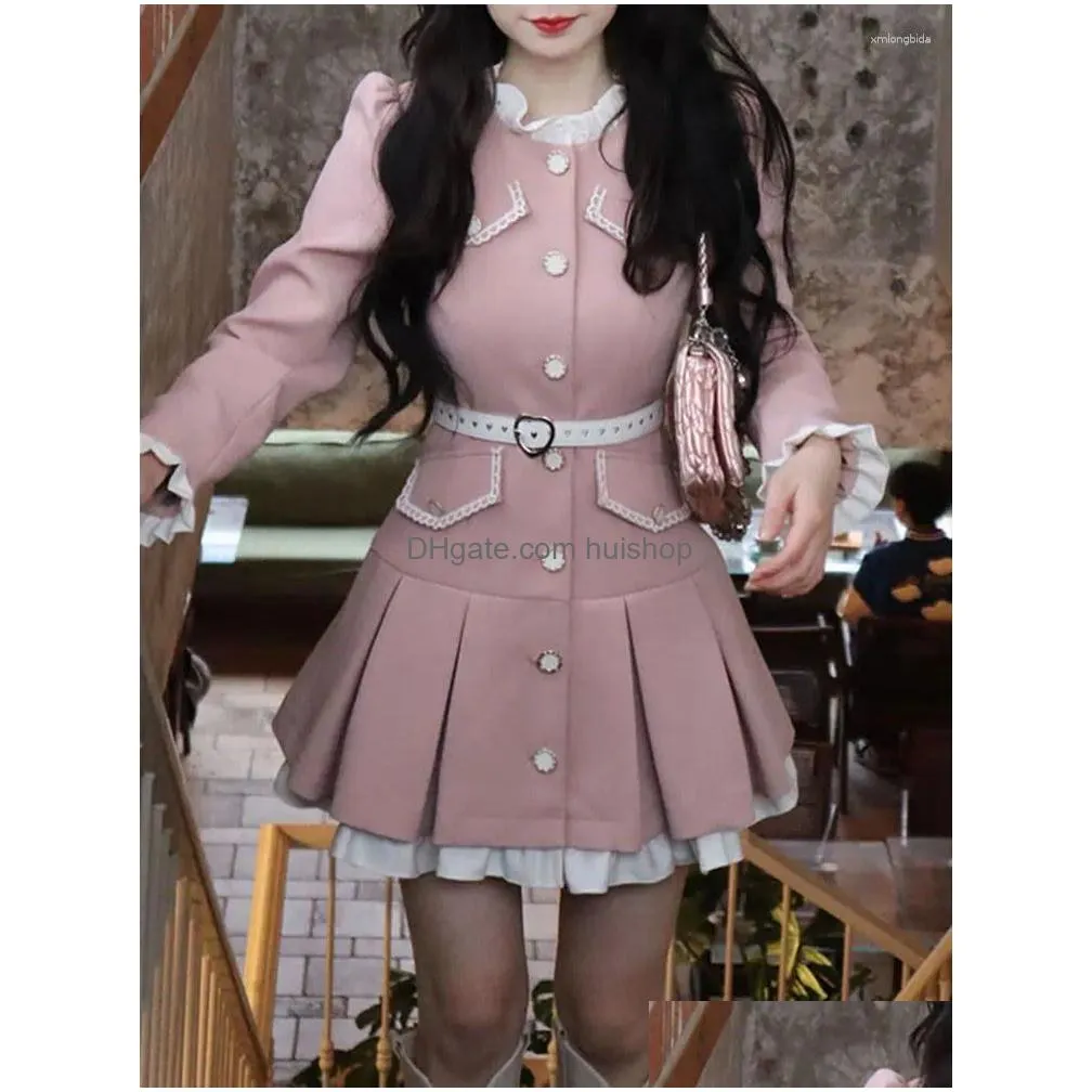 casual dresses winter belt vintage lolita mini dress women kawaii one piece femalework korean elegant party 2023