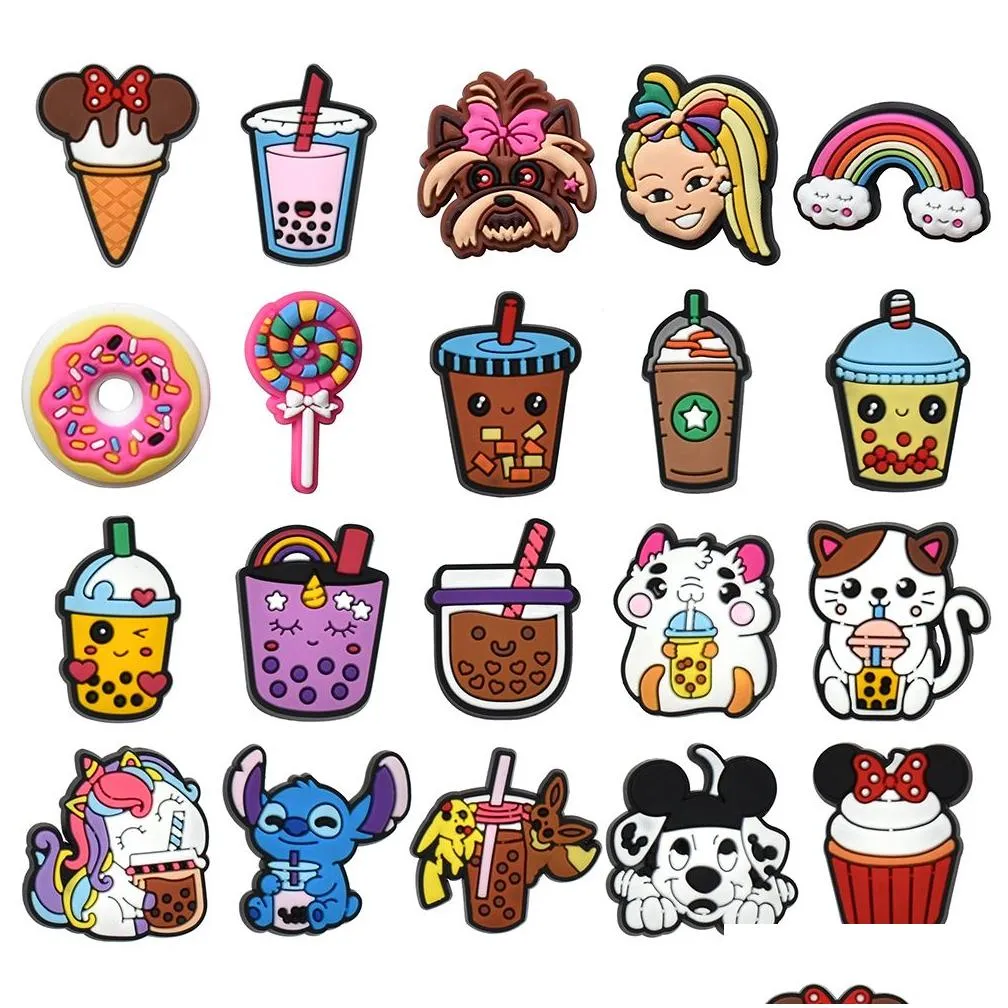 Charms Moq 100Pcs Jibz Coffee Beverages Shoes Charms Diy Cute Bubble Tea Accessories Shoe Buckle Fit Clog Decorations Girls Kids Drop Dhirs