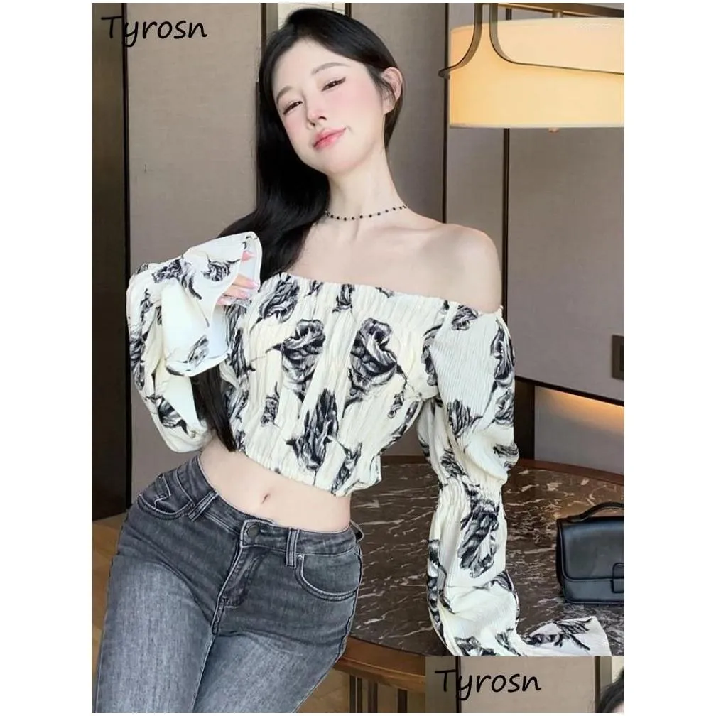 women`s blouses blouse women design slash neck daily leisure all-match cropped tops tender sexy sweet ladies mature summer korean
