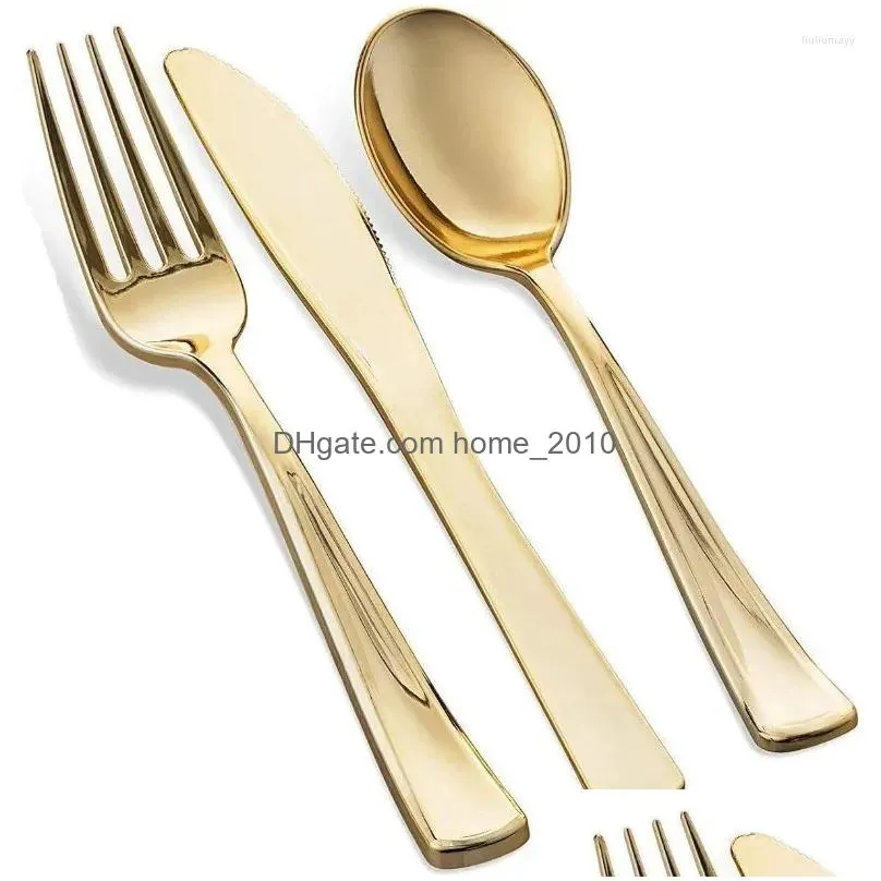 plates munfix 600 piece gold plastic dinnerware set disposable - 100 rim 10 inch and 7