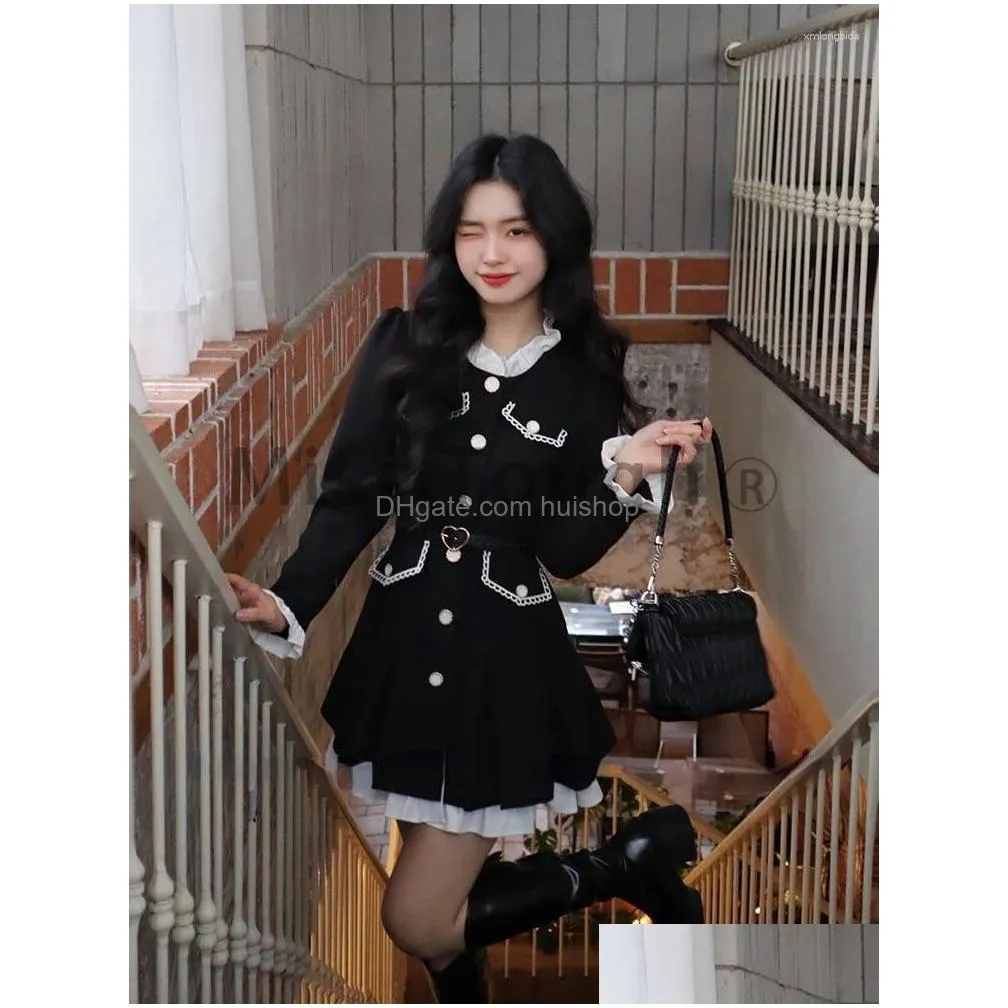 casual dresses winter belt vintage lolita mini dress women kawaii one piece femalework korean elegant party 2023