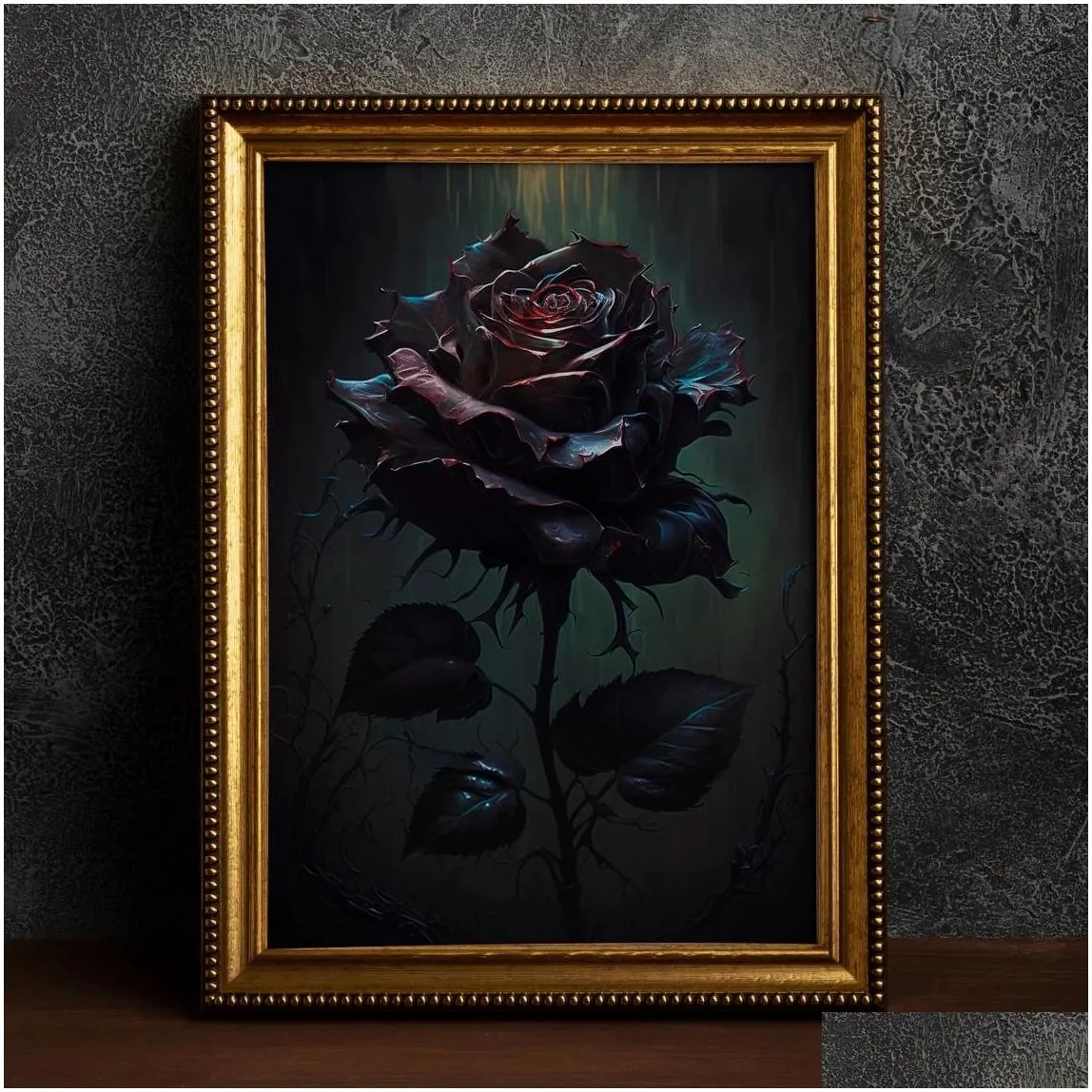 gothic black rose art art poster print home decor vintage floral poster