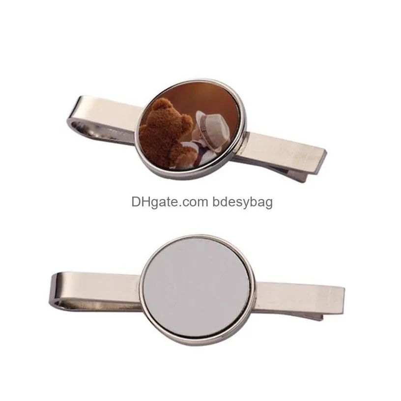 Tie Clips Fashion Diy Sublimation Blank Designer Accessory Round Shape Copper Jewelry For Man Business Sier Clip Fathers Day Dad Bir
