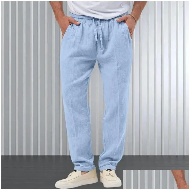 mens pants men autumn casual long elastic drawstring waist pockets jogging solid color breathable fitness trousers