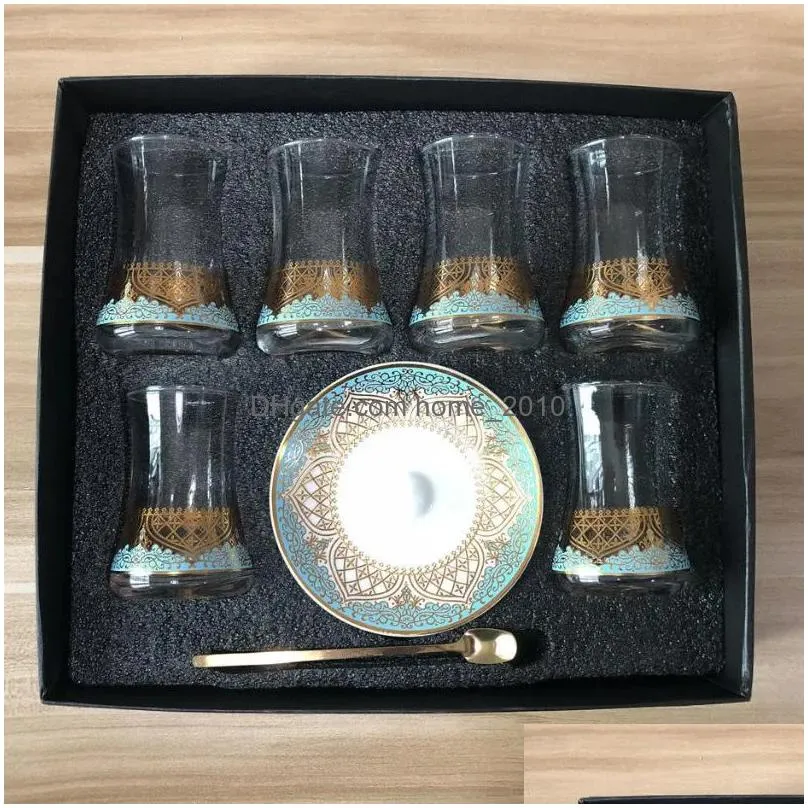 cups saucers 6 sets turkish tea glasses set with spoon coffee cup romantic exotic glass kitchen decoration gift box