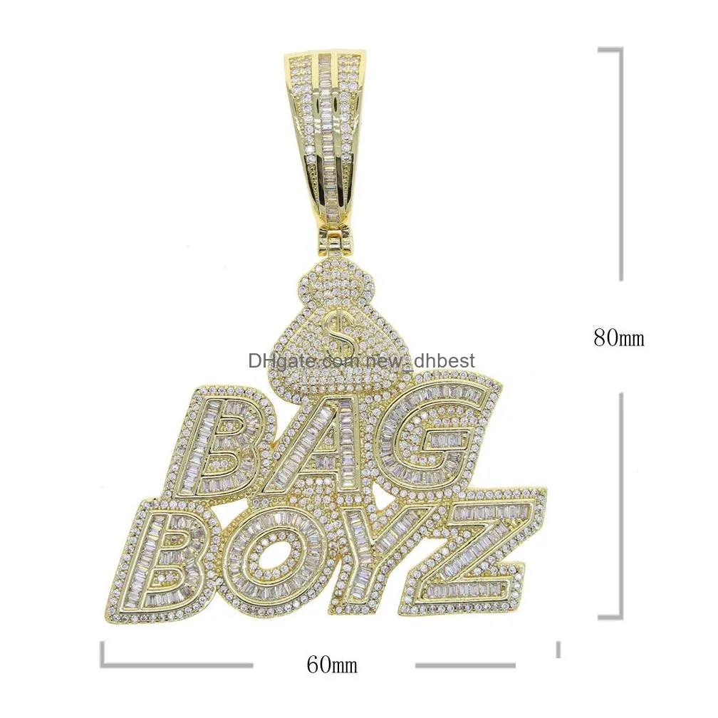 Pendant Necklaces New Cz Letters Bag Boyz Pendant Necklace Iced Out Bling 5A Cubic Zircon Dollar Symbol Money Charm Fashion Hip Hop Me Dh4Mb