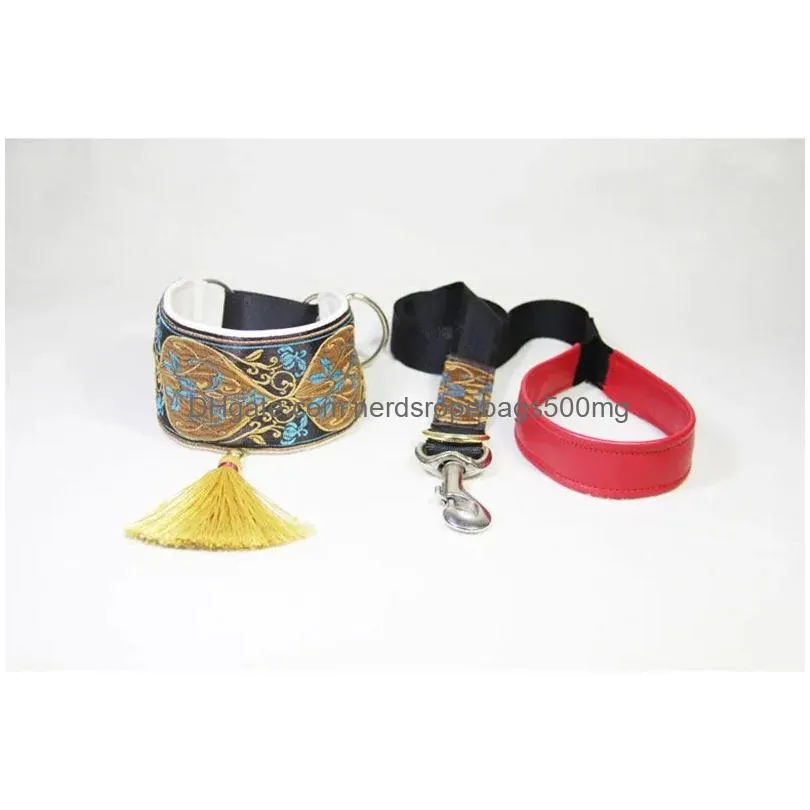 Dog Collars & Leashes Dog Collars Collar Traction Rope Set Ethnic Print Sheepskin Material Is Soft And Durable Suitable For Small Medi Dhz2F