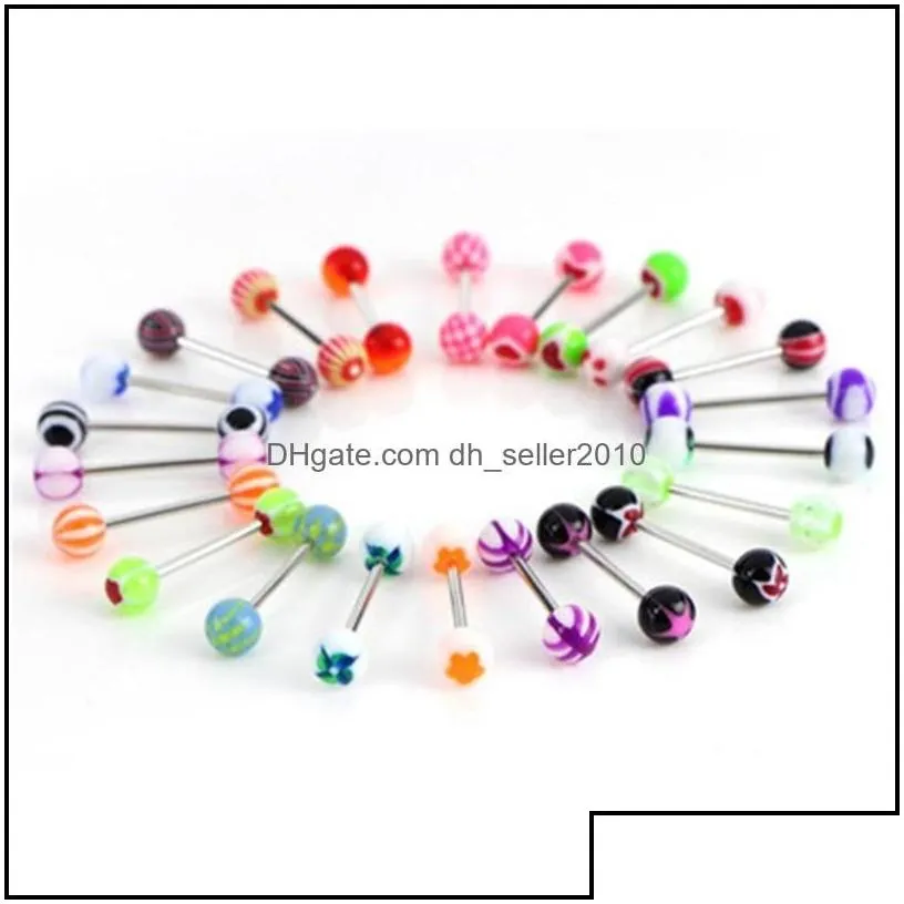 Tongue Rings 100Pcs/Lot Body Jewelry Fashion Mixed Colors Tongue Tounge Rings Bars Barbell Piercing C3 Drop Delivery 2021 Dhseller2010