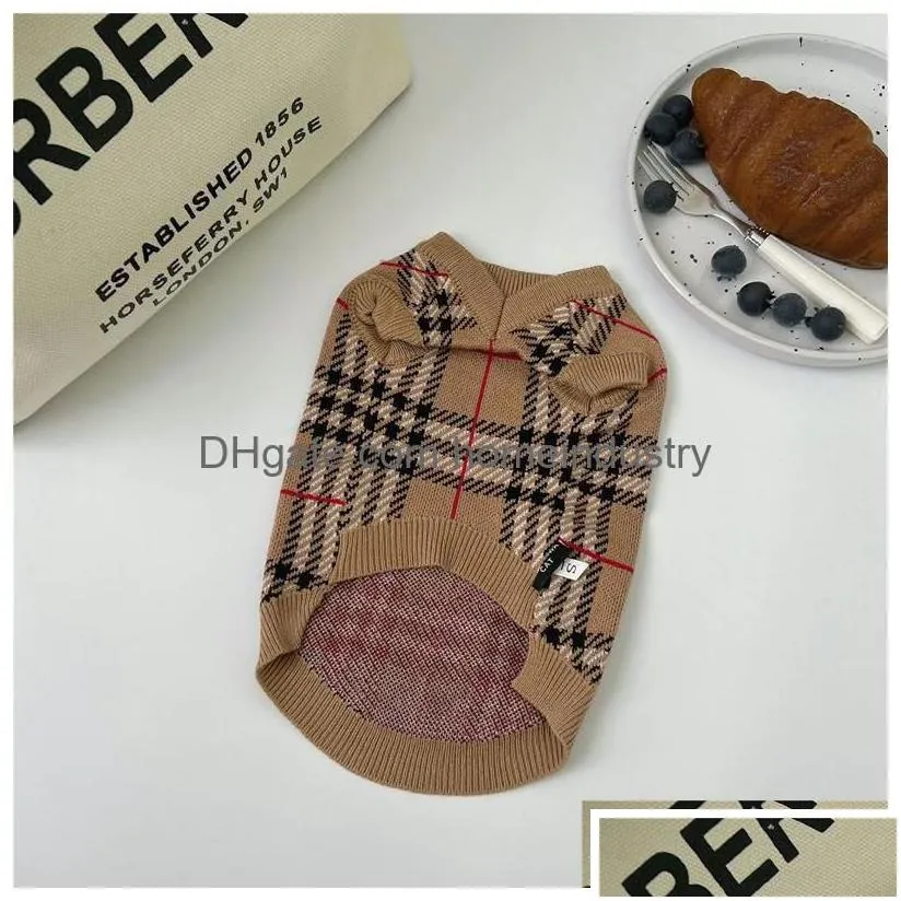 Dog Apparel Designer Clothes Pet Sweater Pets Classic Plaid Knitwear Sweaters For Cold Weather Small Medium Dogs Turtleneck Cozy Dog