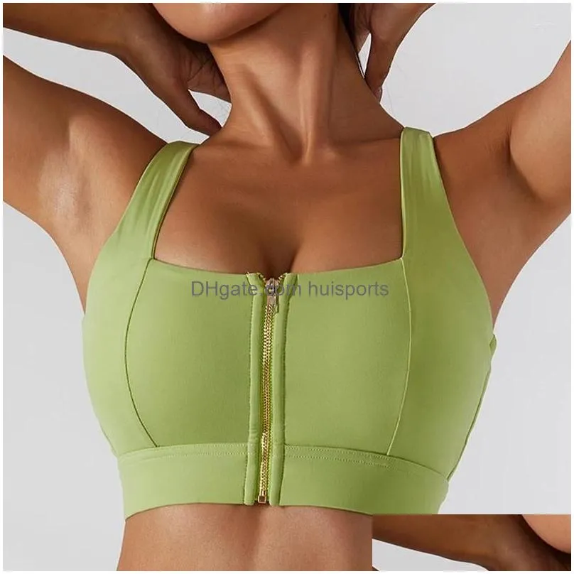 yoga outfit womens high impact sports bra racerback zipper front underwear female wireless fitness top s m l xl