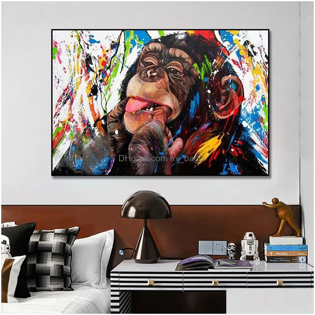 Paintings Funny Cute Colorf Monkey Canvas Painting Poster Print Wall Art Picture For Living Room Home Decor Decoration Frameless Drop Dhemz
