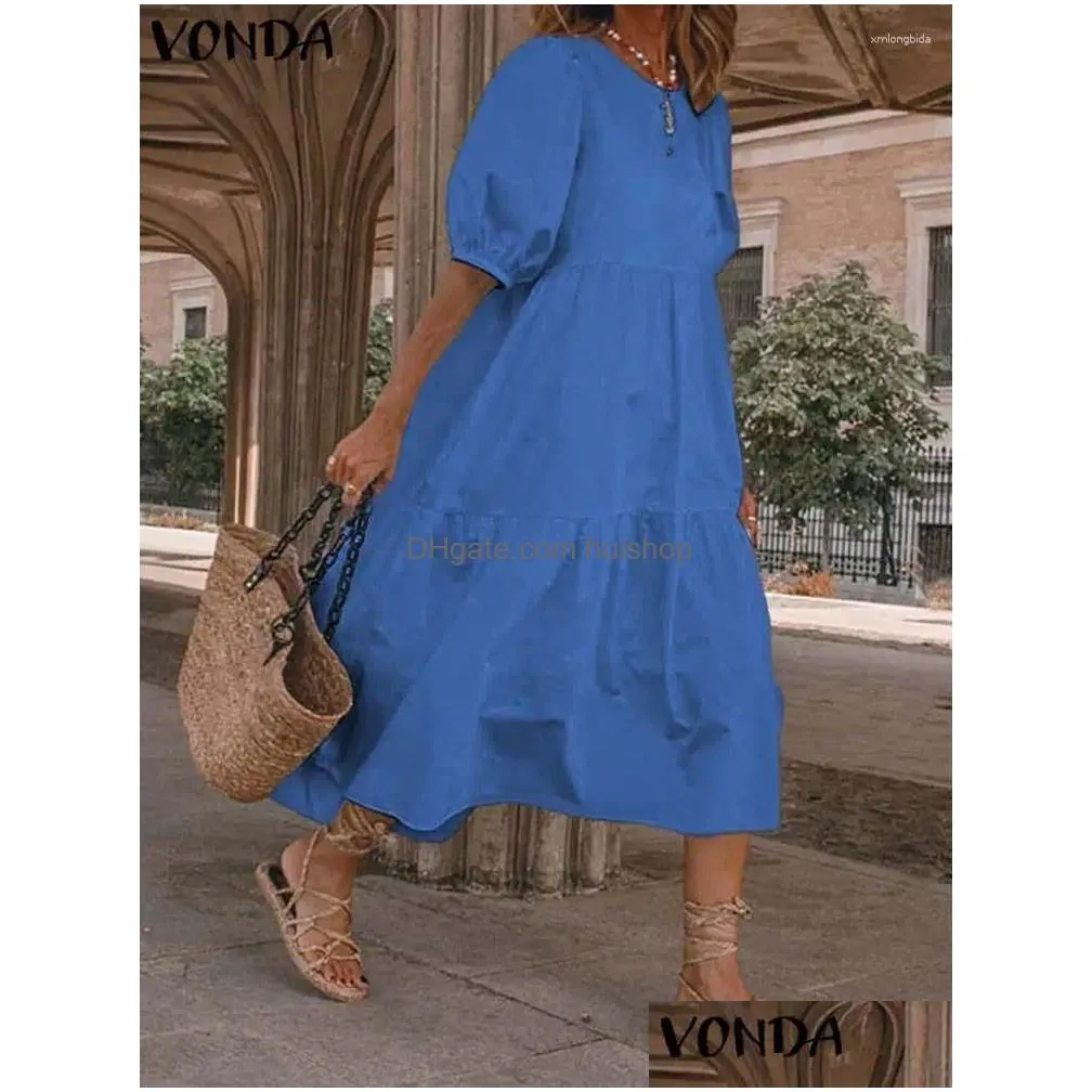 casual dresses summer dress vintage lantern sleeve mid-calf beach bohemian women sundress 2023 vonda vestido oversized robe