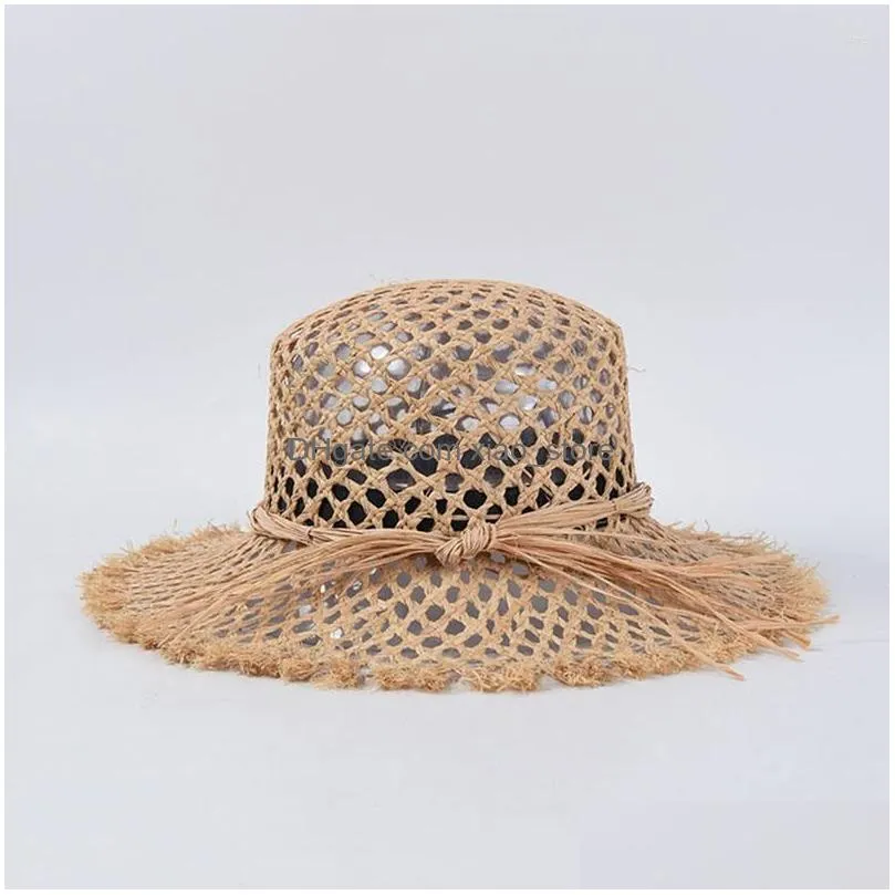 Wide Brim Hats Bucket Fashion Hollow Out Raffia St Hat For Women Summer Beach Vacation Outdoor Uv Sun Ladies Panama Wholesale Drop Dhhl9