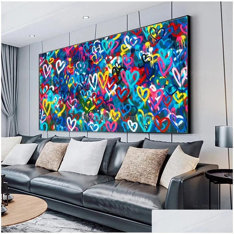 Paintings Iti Art Love Heart Wall Canvas Painting  Street Posters Prints Pictures For Living Room Home Decor Cuadros Drop Delivery Dhd6V