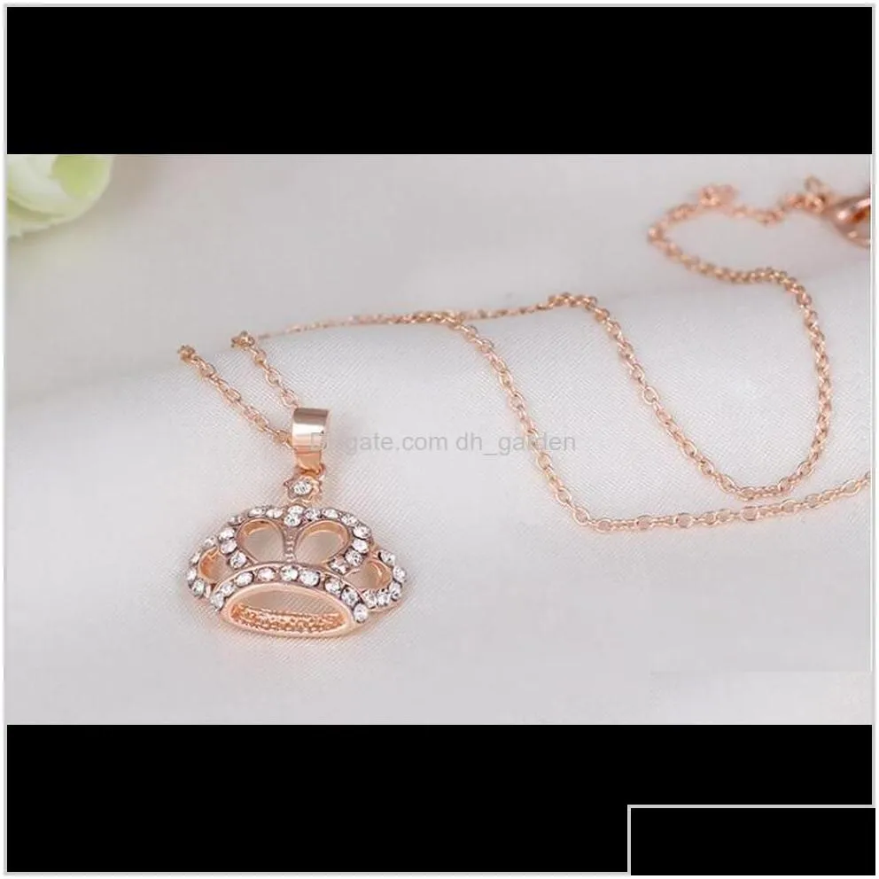  pendants drop delivery 2021 fashion gold plated crystal pendant necklace rhinestone crown wedding jewelry bride women girls chain