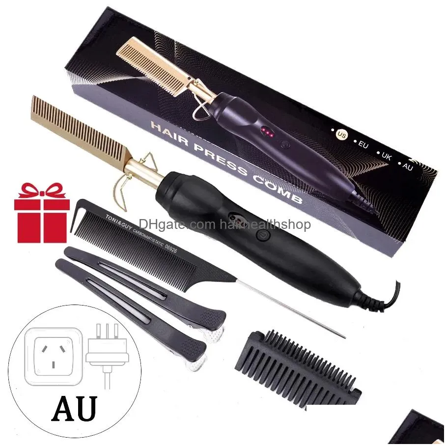 Hair Salon Irons 3 In 1 Comb Straightener Electric Hair Curler Wet Dry Use Flat Heating For Drop Delivery Hair Products Hair Care Styl Dhi1R