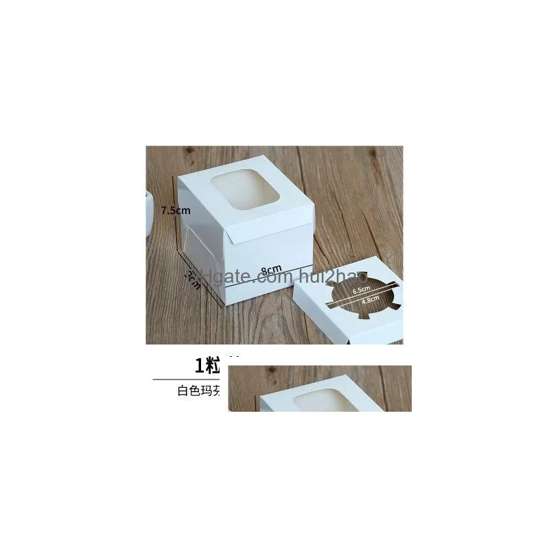 20pcs white kraft paper box with window 1 2 3 4 6 8 hole cupcake box insert small large cake packing muffin cardboard199c
