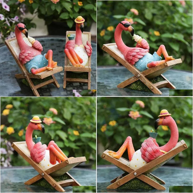 summer flamingos garden decor yard patio lawn funny fairy ornaments outside figurine home decorations