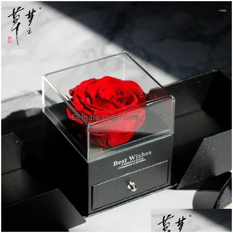 decorative flowers romance simulation rose flower jewelry box ornaments festival party necklance ring double drawer gifts decorations