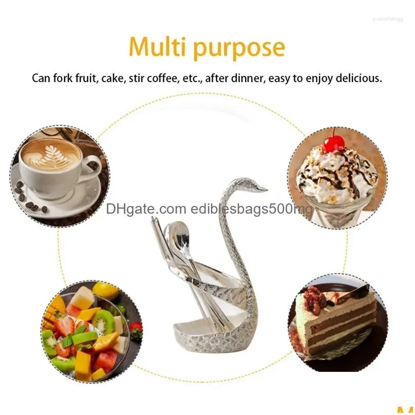 forks n base holder fruit set stainless steel salad dessert spoon coffee cake tools tableware 6 pcs