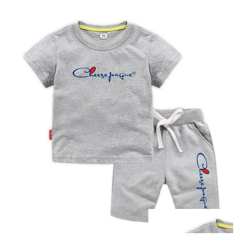 children baby summer clothes sets boys t-shirt tops drawstring shorts casual sportwear outfits