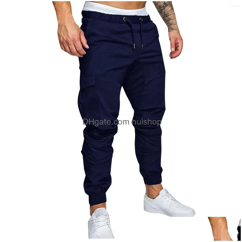 mens pants cargo male slim fit overalls solid color trousers multi-pocket casual pantalon de travail pour homme 2023