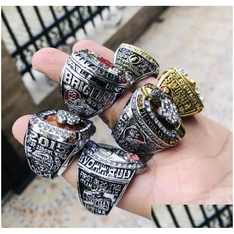 Cluster Rings 6 Pcs Clemson Tigers National Team Champions Championship Ring Set With Wooden Display Box Solid Men Fan Brithday Gift Ot2Hp