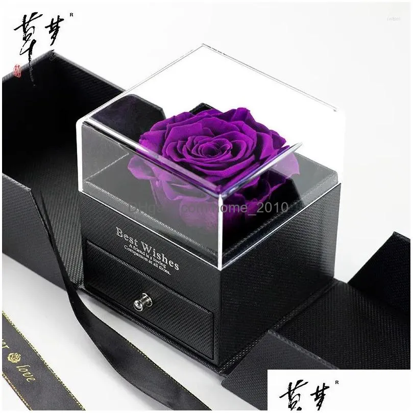 decorative flowers romance simulation rose flower jewelry box ornaments festival party necklance ring double drawer gifts decorations