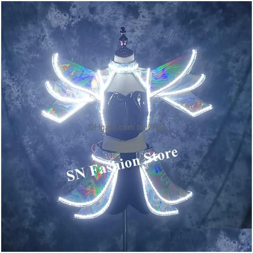 p40 party show wears silver mirror stage dress women led costumes luminous light mirror skirt glowing led outfits robot suit dj pa309d