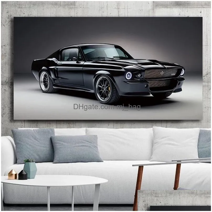 Paintings 1967 Classic Muscle Charge Cars Mustang Canvas Painting Poster Print Wall Art Pictures Living Room Bedroom Men Boy Home Drop Dhlcp