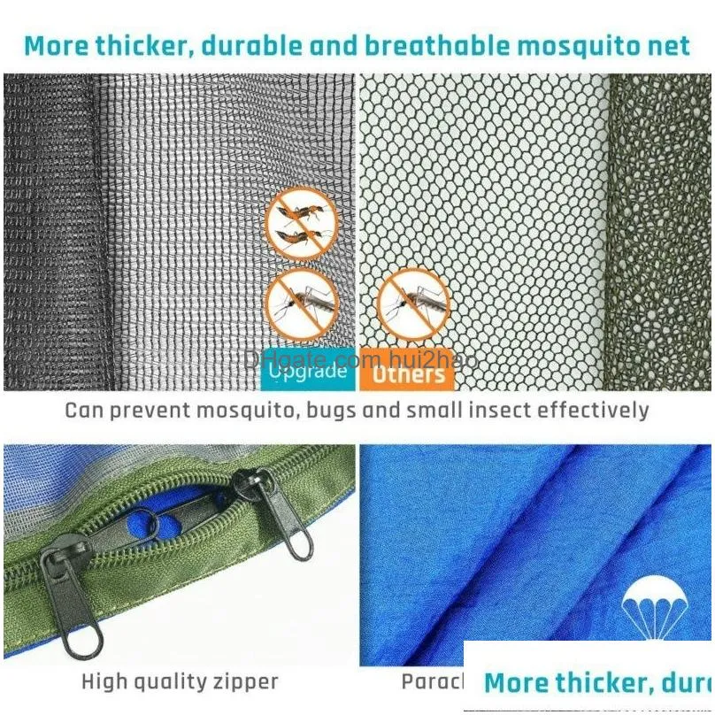 2020 camping hammock with mosquito net popup light portable outdoor parachute hammocks swing sleeping hammock camping stuff2637550