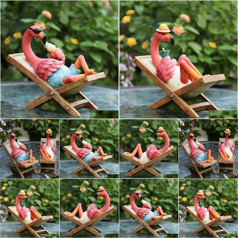 summer flamingos garden decor yard patio lawn funny fairy ornaments outside figurine home decorations