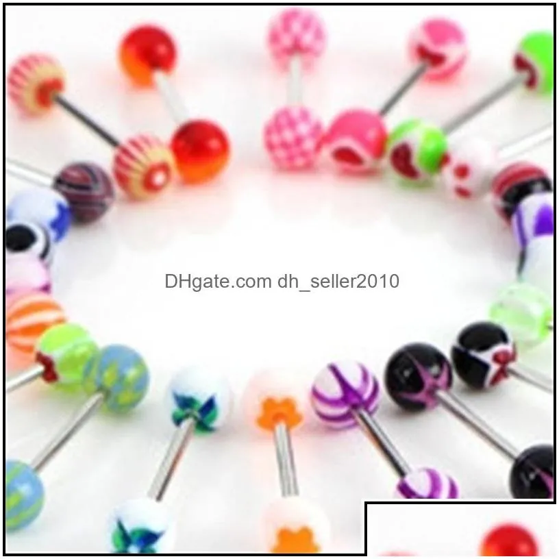 Tongue Rings 100Pcs/Lot Body Jewelry Fashion Mixed Colors Tongue Tounge Rings Bars Barbell Piercing C3 Drop Delivery 2021 Dhseller2010