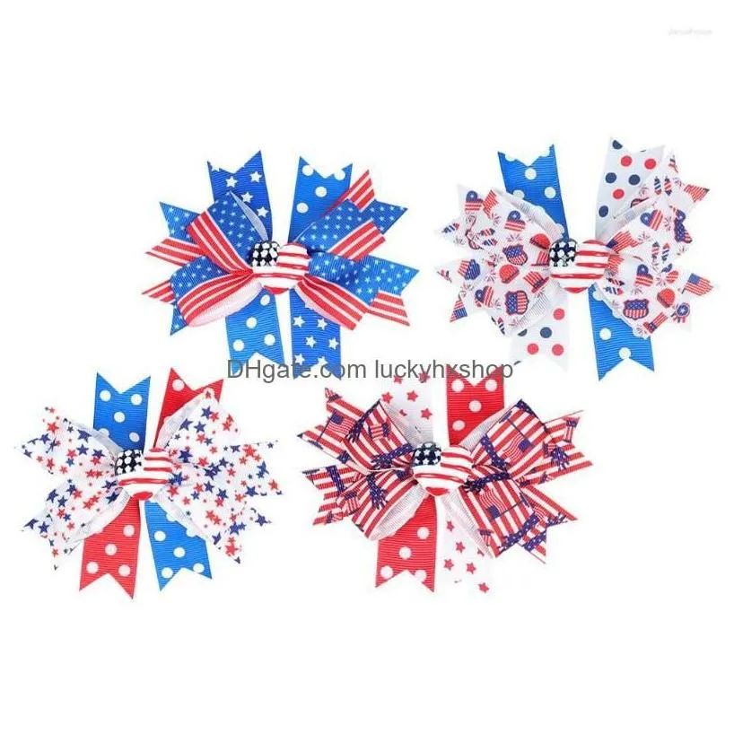 Bandanas 20 Pcs Accessories Girl Hair Bow Clip Cute Clips Little Girls Baby Patriotic American Flag Wall Kids Bows Hairpin Drop Delive