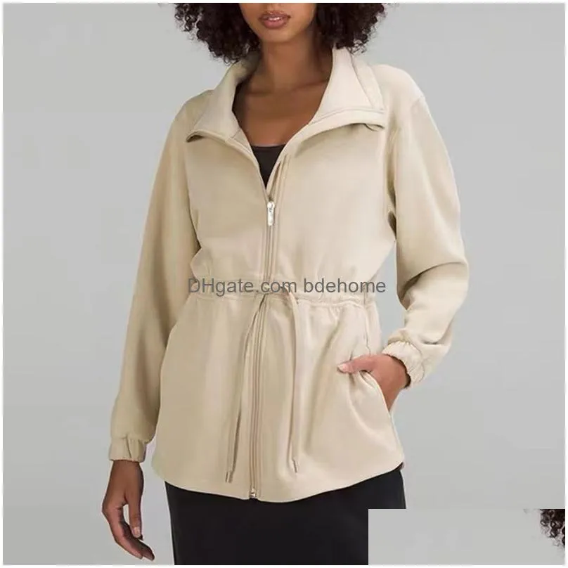 Yoga Outfit Ll Yoga Softstreme Cinch-Waist Jacket Women Long Sleeved Zip Up Coat Lapel Collar Sweatshirts Ladies Outdoor Windbreaker W Dhtii