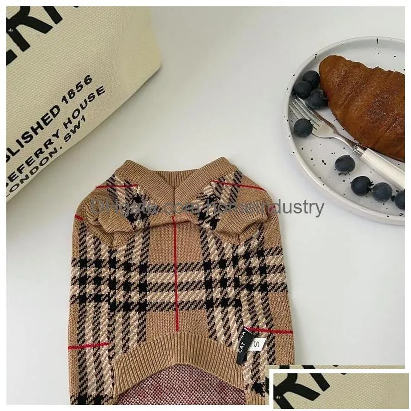 Dog Apparel Designer Clothes Pet Sweater Pets Classic Plaid Knitwear Sweaters For Cold Weather Small Medium Dogs Turtleneck Cozy Dog