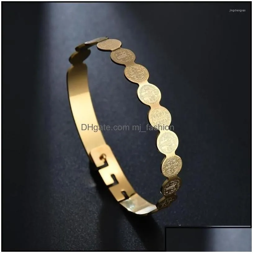 bangle bangle stainless steel san benito medal bracelet for women rose gold/gold/sier color metal st benedict adjustable drop delive