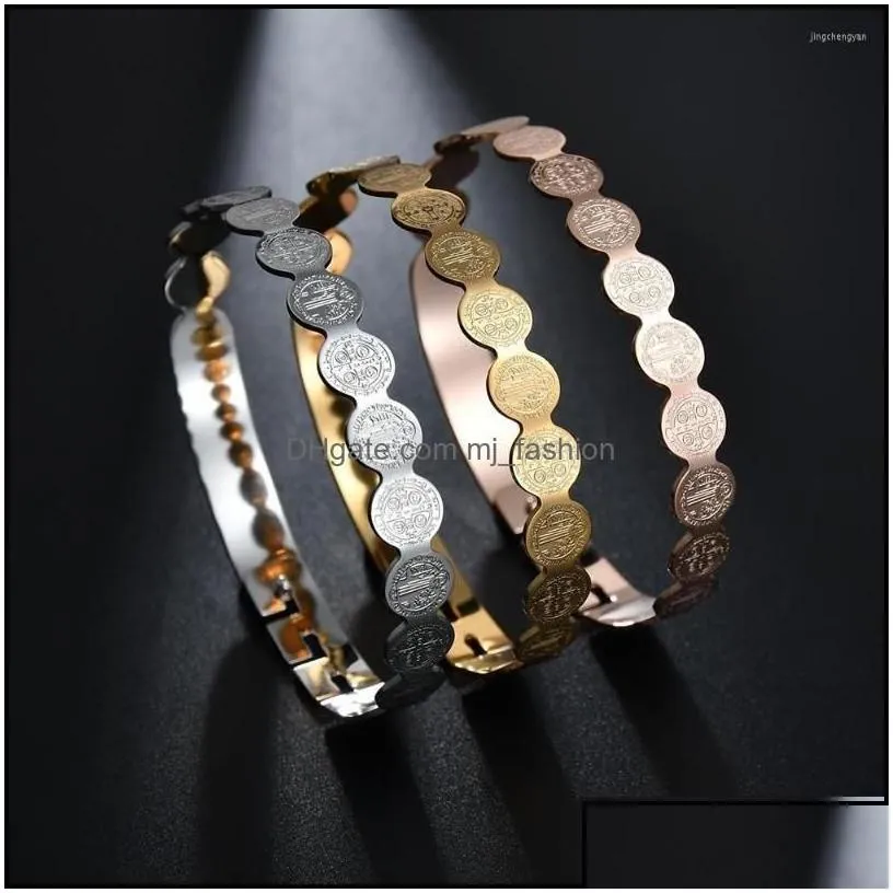 bangle bangle stainless steel san benito medal bracelet for women rose gold/gold/sier color metal st benedict adjustable drop delive