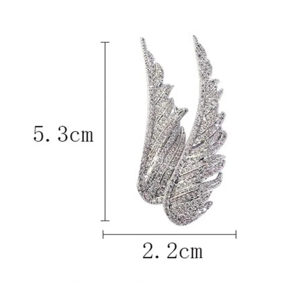 Pins Brooches Rhinestone Crystal Angel Wings Brooch Suit Female High-End Niche Design Pin Glitter Feather Collar Fashion Clothes De