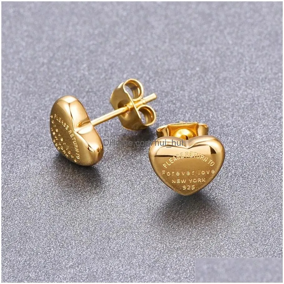 stud top quality luxury women fashion heart love stud classic size stainless steel couple gifts designer jewelry engagement earrings