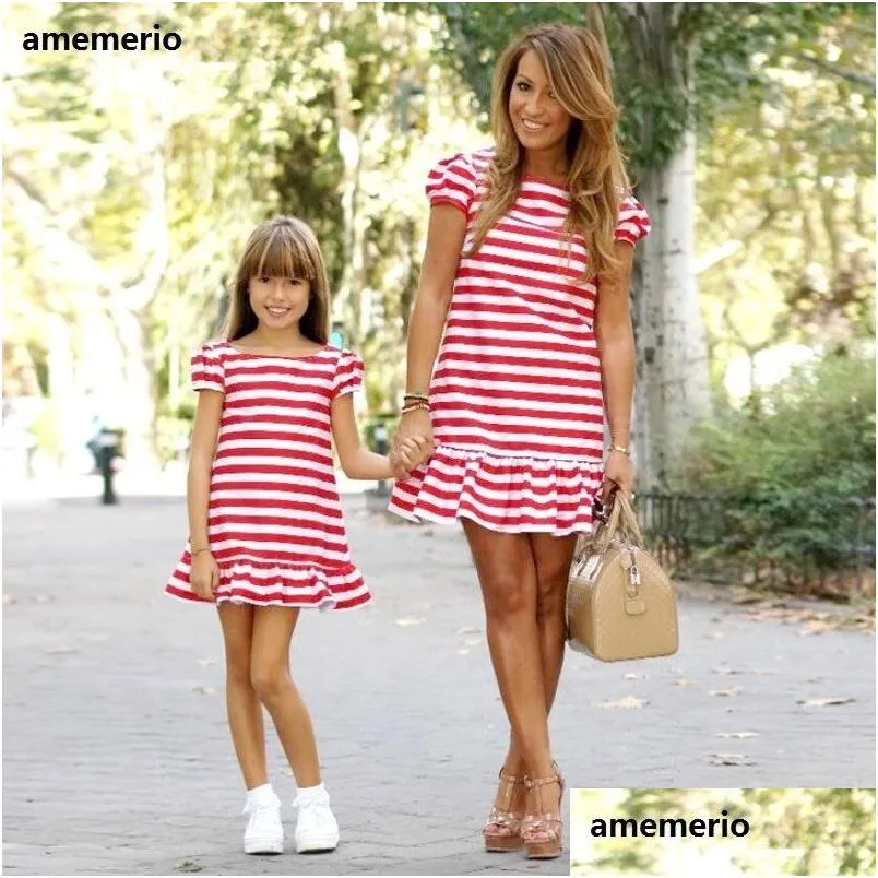 Family Matching Outfits Clothes Striped Mother Daughter Dresses Short Sleeve Girl Big Sister Kids 230601 Drop Delivery Baby Maternit Dhvyb
