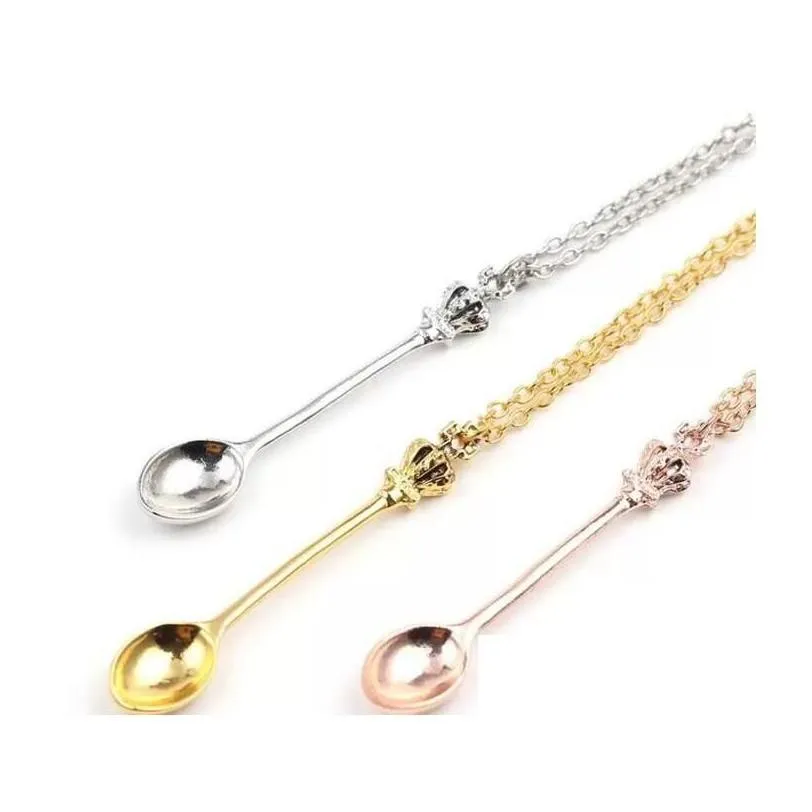 crown mini teapot necklace spoon pendant necklaces jewelry gold sier black colors for men women gift drop delivery otpbc
