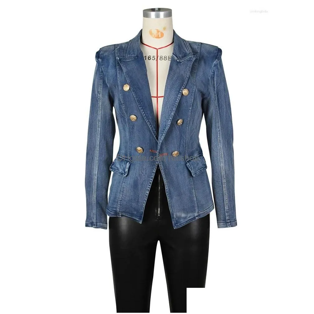 womens suits idress slim-fit denim tailored blazer flap pockets jeans jacket blazers collared long sleeve button jean jackets