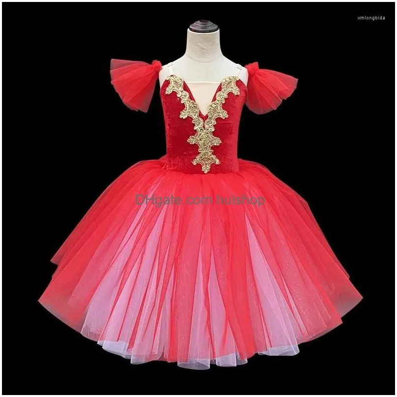 stage wear red ballet dress long dance skirt for adult children professional belly costumes tutu skirts