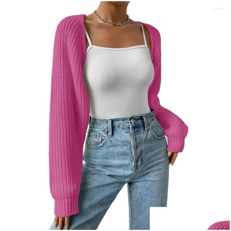 womens knits dz-dz women open front ribbed knit crop bolero drop shoulder long sleeve solid loose fit knitted cardigan shrug