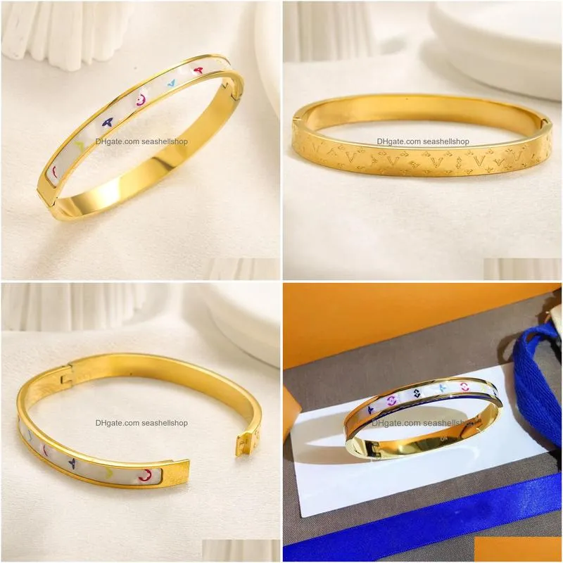 Bangle New Brand Gold Plated Bangle High Quality Love Gift Bracelet Luxury Girl Summer Wedding Travel 2023 Style Jewelry Drop Deliver Dhfuq