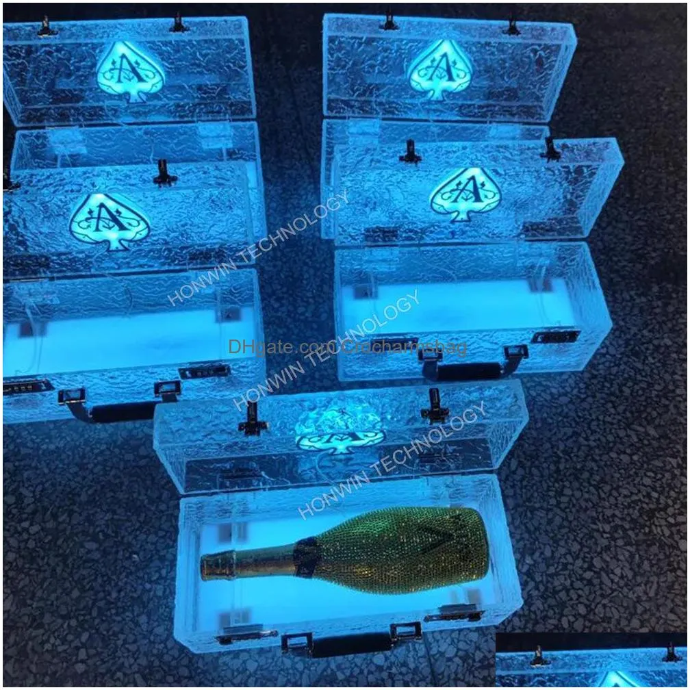 Other Festive & Party Supplies Portable Ice Rock Display Case Ace Of Spade Led Briefcase Champagne Cocktail Wine Box Whisky Carrier Vi Dhxui